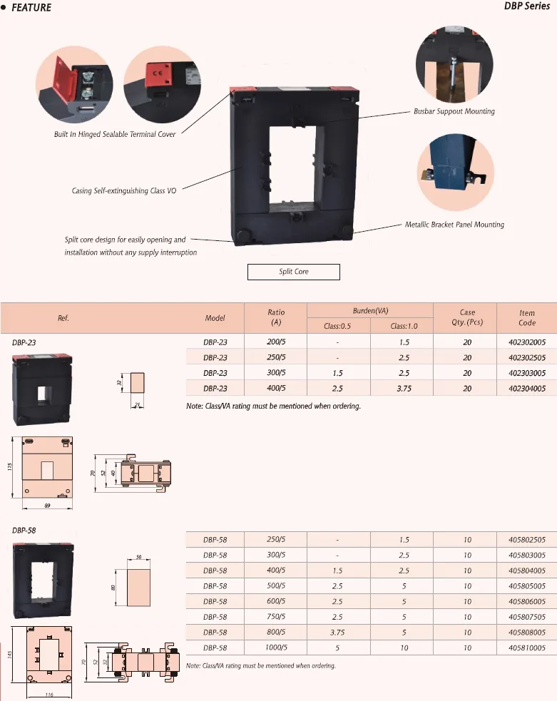 DBP Square Split Core CT specification