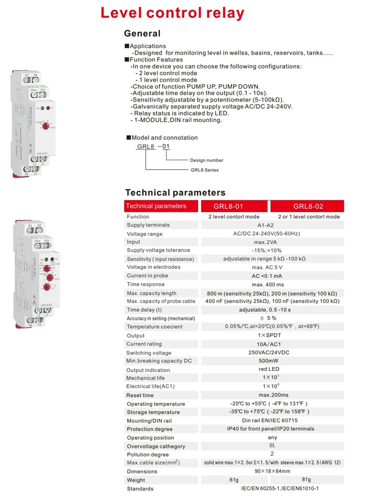 Level Control Relay specification