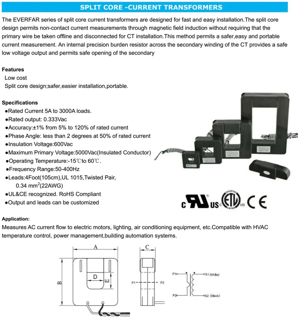 SCT Clamp Split Core CT specification
