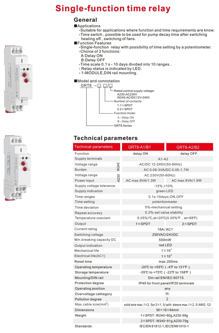 Single and Multi Function Time Relay specification