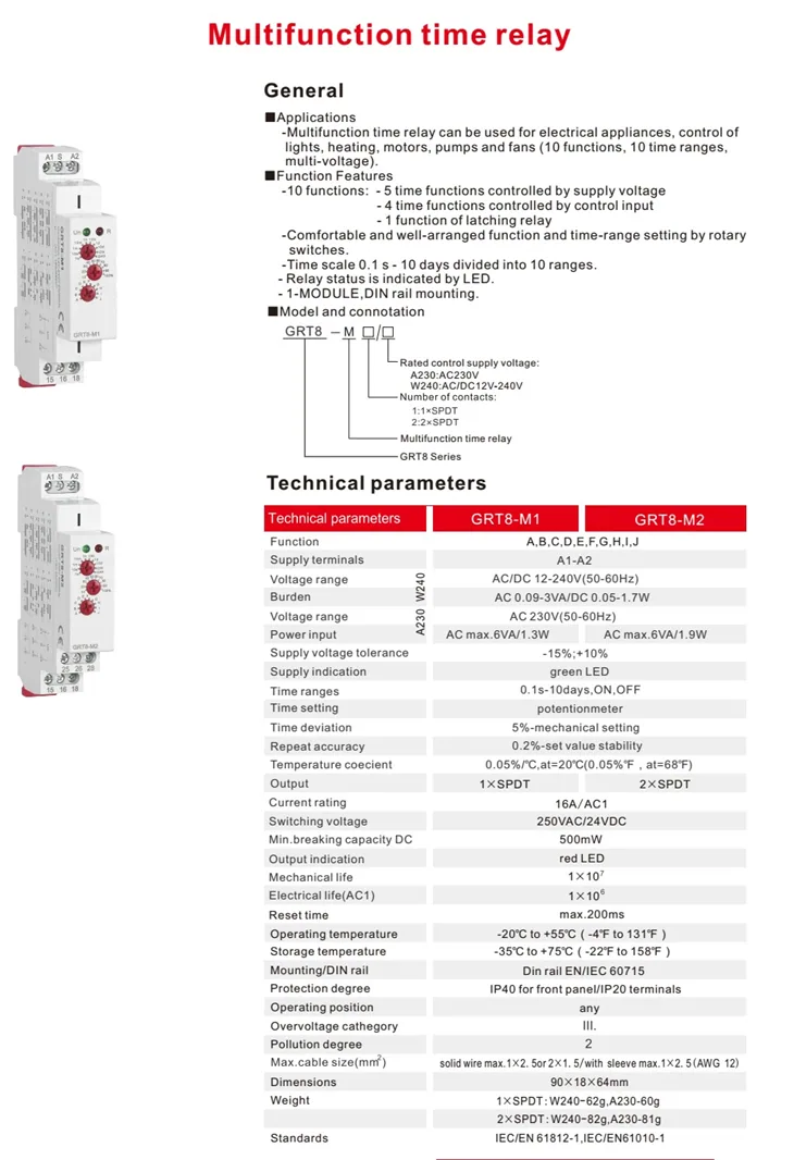 Single and Multi Function Time Relay specification
