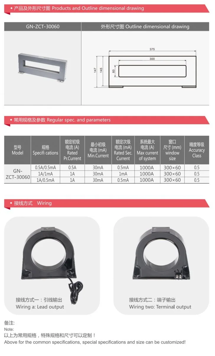 Zero Sequence Leakage Protection CT specification
