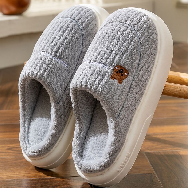 Men's Cotton Slippers 2025 New Winter Indoor Non-Slip Warm Plush-Lined Home Slippers with Thick Sole for Men