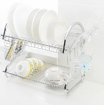 2 Tier Dish Cutlery Cup Drainer Rack Drip Tray